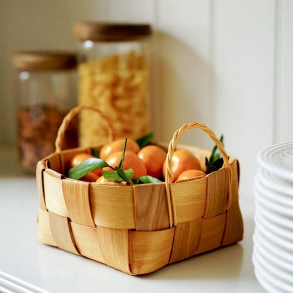 2 Pack Wooden Clip Double Ear Woven Storage Baskets Fruit Bread Basket ...