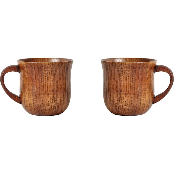 2 Pack Wooden Coffee Cups Tea Cups With Handle, 4oz, 120ml, Drinking Wood Mugs for Beer/Coffee/Milk/Water