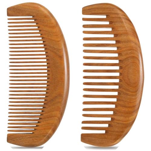 2 Pack Wooden Comb, Beard Comb for Men, Hair Combs for Women - Green Sandalwood