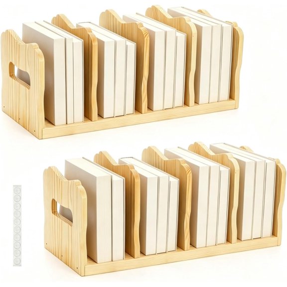 2 Pack Wooden Mail Sorter, 4 Slot Desk File Organizer with Handles, Sturdy File Sorter Book Holder for Letter, Envelope, Purse Clutch Divider, Storage Folder Racks for , Office, Classroom