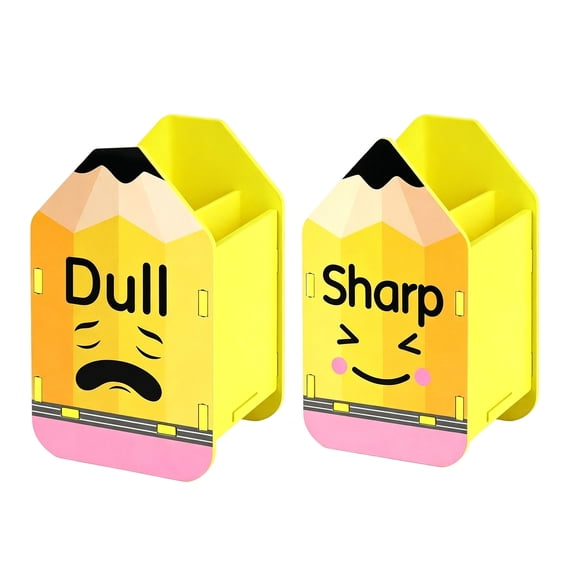 2 Pack Wooden Pencil Shaped Pen Holder Set, DIY Assembly Desk Organizer for Students Teachers Classroom Office Storage