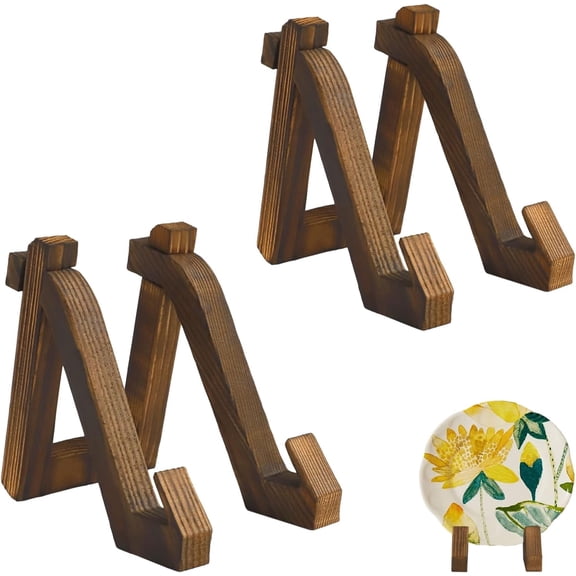2 Pack Wooden Plate Stands for Display, 6 Inch Decorative Plate Holders for Displaying, Rustic Frame Holder Stand for Collectibles Plaque Photo Picture Easels Table Top
