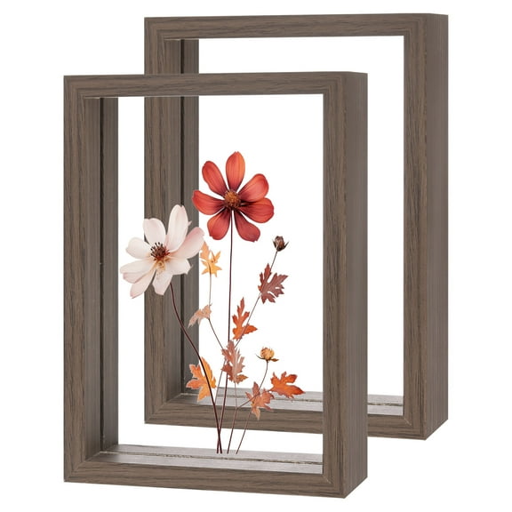 2-Pack Wooden Pressed Flower Frame, 4 x 6 Inch Double Acrylic Floating Picture Frame for Dried Flowers/Tabletop/DIY/Handicrafts [Walnut Color]