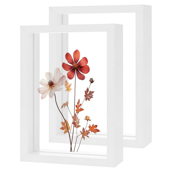 2-Pack Wooden Pressed Flower Frame, 4 x 6 Inch Double Acrylic Floating Picture Frame for Dried Flowers/Tabletop/DIY/Handicrafts [White]