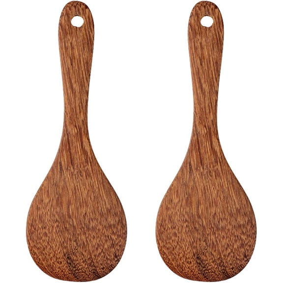 2 Pack Wooden Rice Spoon Rice Cooker Spatula Utensils Wood Rice Paddle Non Stick Rice Spatula Kitchen Cooking Salad Tongs Rice Serving Spoon Set