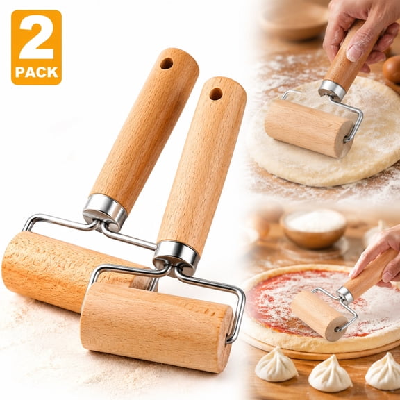 2 Pack Wooden Rolling Pins for Baking, Non-Stick T-Shaped Pastry and Pizza Dough Roller, Ideal for Tortilla Cookie Dumpling Pie Crust, Home Kitchen Baker Tool Set