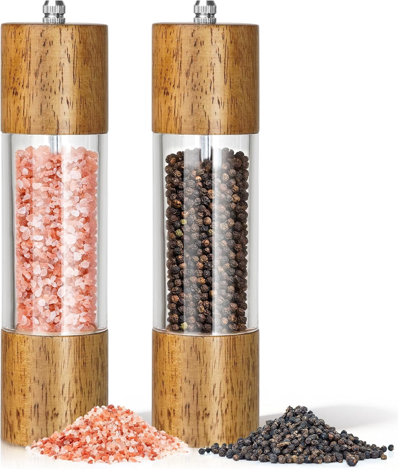 2-Pack Wooden Salt and Pepper Grinder Set - 8 Inch Manual Adjustable ...