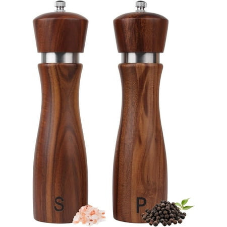 2 Pack Wooden Salt and Pepper Grinder Set, Salt and Pepper Shaker Tableware,Crafted of Solid Acacia Wood with Ceramic/Stainless Steel Core,8 Inch,Birthday Gifts