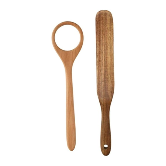 2 Pack Wooden Spurtle Flipping Serving Scraping Tool Non Stick Safe for Eggs Pancakes Stirring Frying Kitchen Essential