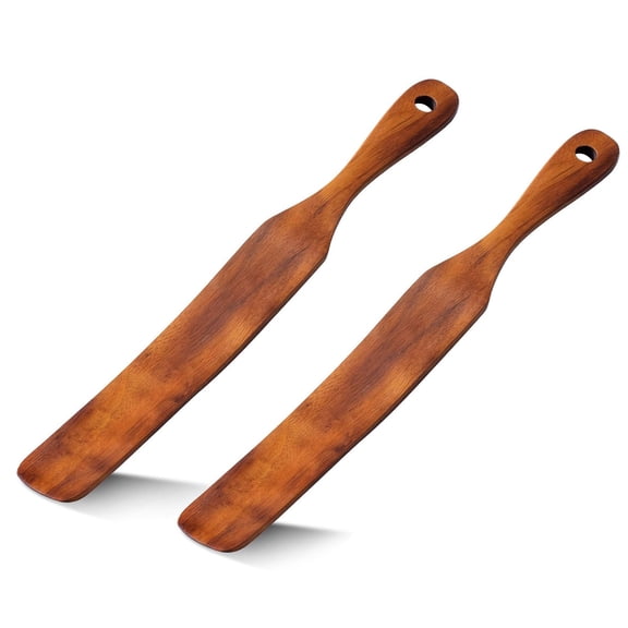 2 Pack Wooden Spurtle Set Kitchen Utensils Stirring Scraping and Mixing Tool Slender Spatula for Sourdough Starter