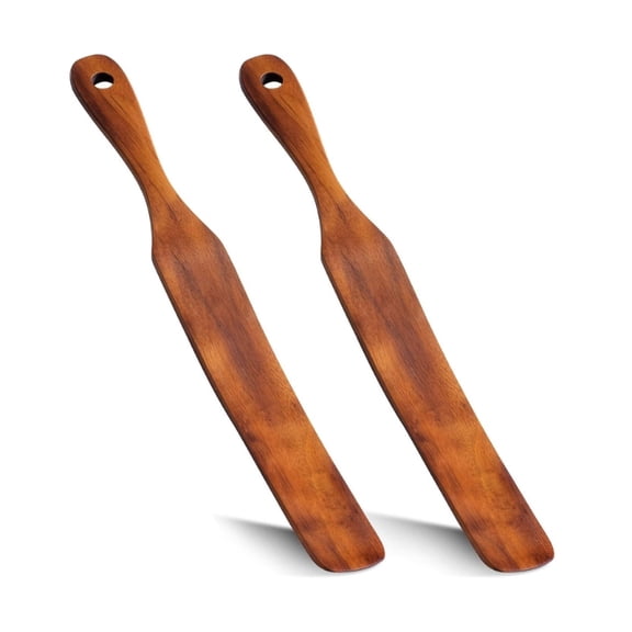 2 Pack Wooden Spurtle Set Wood Kitchen Utensils For Stirring Scraping and Mixing