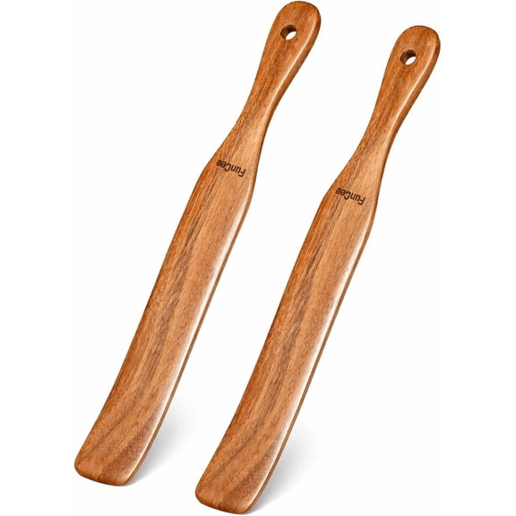 2 Pack Wooden Spurtle for Sourdough Starter, Mixing, Reaching Bottom of Jar, Dough Whisk, Long Handle Jar Spatula, Spurtles Kitchen Tools Teak Wood Kitchen Utensils kit for Baking, Cooking