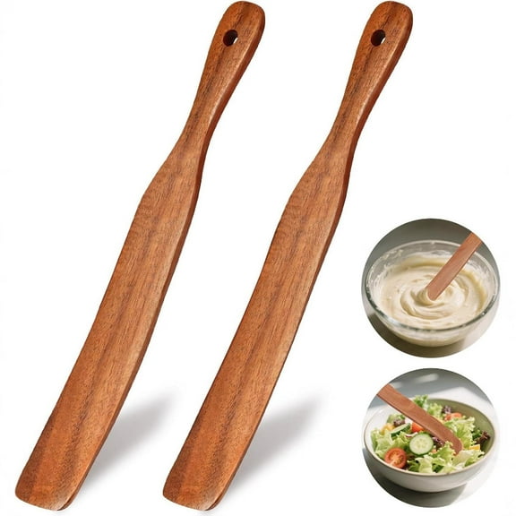 2 Pack Wooden Spurtle for Sourdough Starter, Mixing, Reaching Bottom of Jar, Dough Whisk, Long Handle Jar Spatula, Spurtles Kitchen Tools Teak Wood Kitchen Utensils kit for Baking, Cooking
