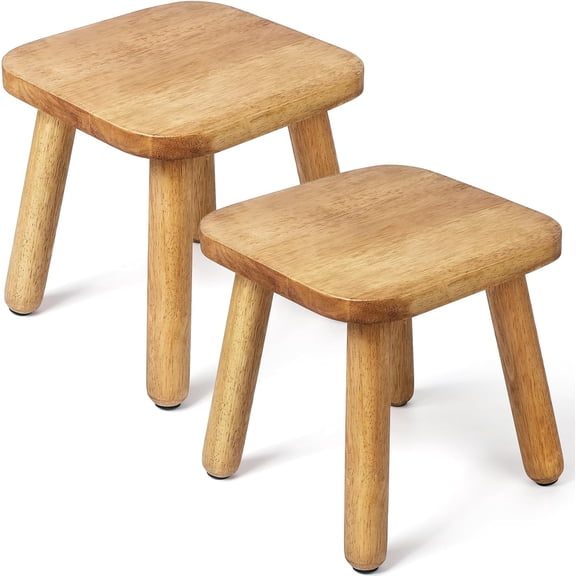 2 Pack Wooden Stool, Stools, Kids Stools for Adults Step Stool for with Four Detachable and Assembled Legs(Classic 9.3inch)-Walnut