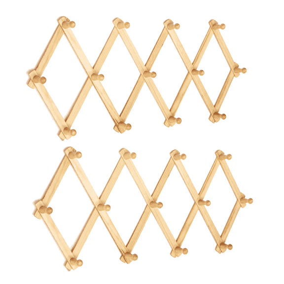 2 Pack Wooden Wall Hanger, Expandable Coat Rack Accordion Wall Hanger with 13 Peg Hooks for Hanging Storage Clothes, Hats, Caps, Scarves, Purses, Mug, Towels, Umbrella, Accessories