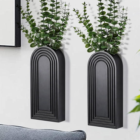 2 Pack Wooden Wall Vase Set Black Finish Modern Farmhouse Boho Decor for Narrow Spaces
