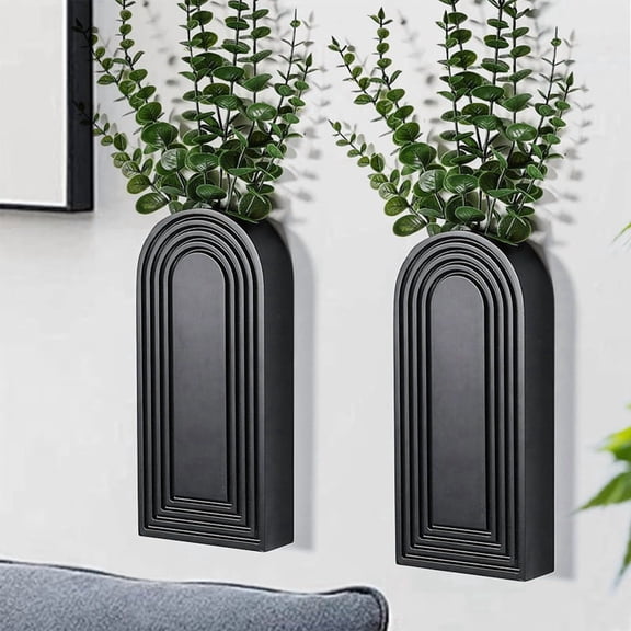 2 Pack Wooden Wall Vase Set - Brown Finish Modern Farmhouse & Boho Wall Decor for Entryway, Hallway, Bathroom, Living Room, Dining Room, Narrow Spaces