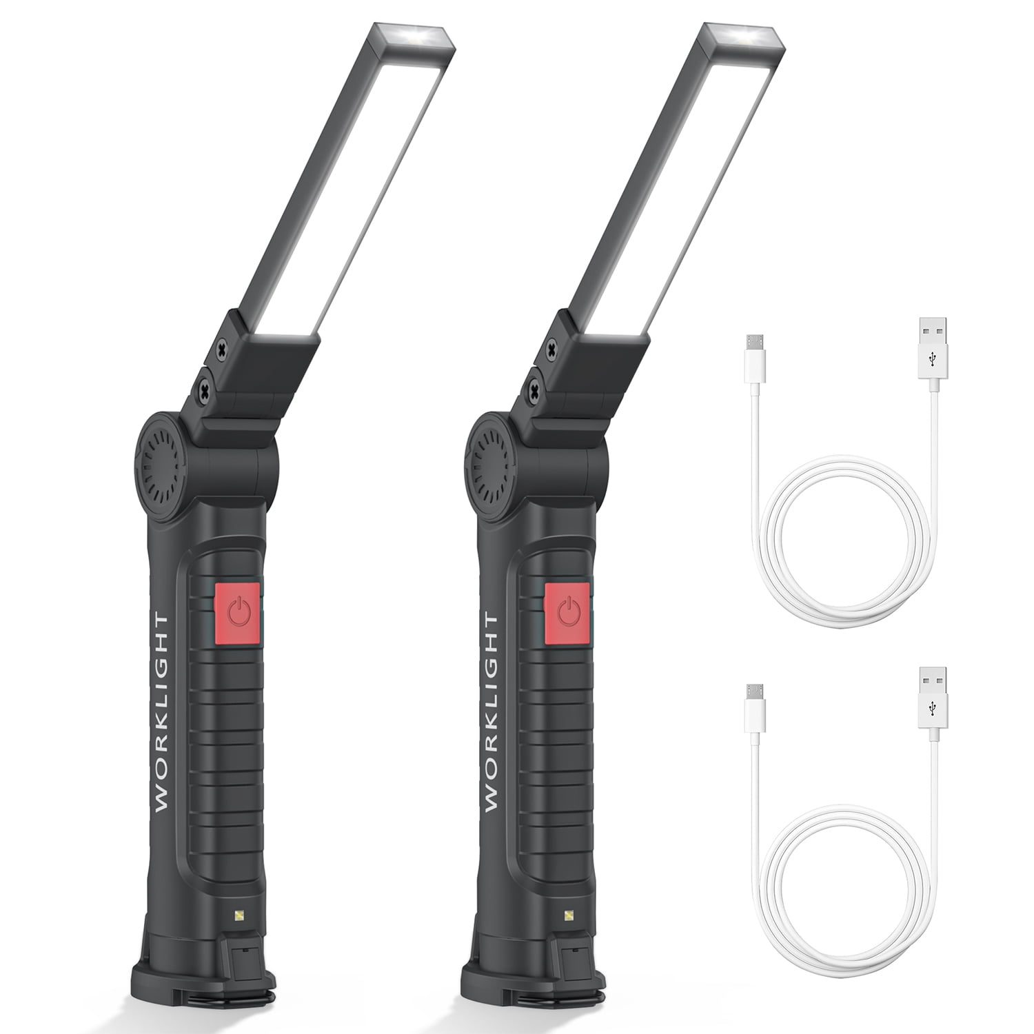 2Pack Rechargeable LED Work Lights with Base, 360° Rotation