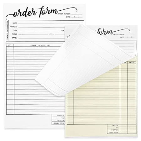 2 Pack Work Order Forms with Carbon Copy, Invoice Book for Small Business Supplies, 100 Receipt Per Pad (5.5 x 8.5 Inches)