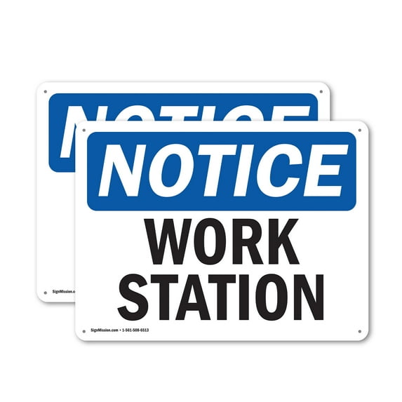 (2 Pack) Work Station OSHA Notice Sign 10 Inch X 7 Inch Plastic Sign, Weather Resistant, UV Protected for Workplace, Business, and Construction Site, Made in the USA