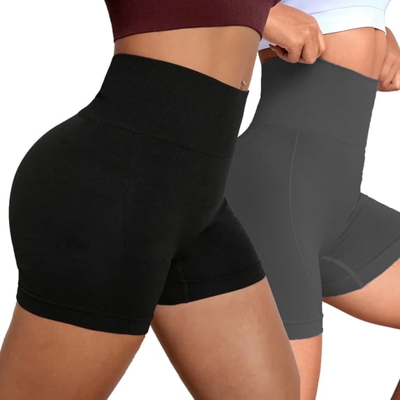 GAI YI Women's High-Waisted Biker Shorts 2-Pack - Seamless, Tummy Control & Booty Lifting for Workouts & Lounge