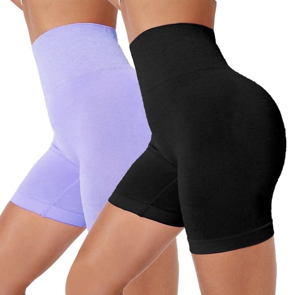 GAI YI 2-Pack Biker Shorts for Women, Anti-Chafing Workout Shorts - Multiple Colors , Black & Purple, Size S