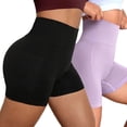 thumbnail image 1 of GAI YI 2 Pack Women's Ribbed Biker Shorts 2-Pack, Athletic Compression Booty Lift - Black+Lavender, 1 of 7