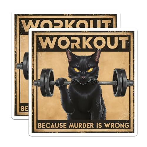 (2 Pack) Workout Magnets - Cat Lifting Weights - Motivational Cat Decor - Funny Cat Quotes - Gym Inspiration Magnets - 5" On Longest Side - for Cars, Fridges, Toolboxes - Made in USA - MAG6028