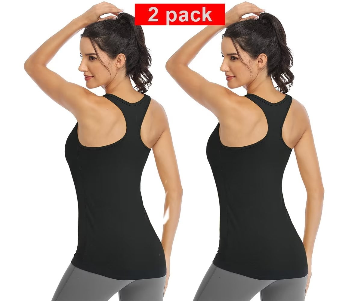 2 Pack Workout Tank Tops for Women Racerback Tanks Athletic shirts Black L