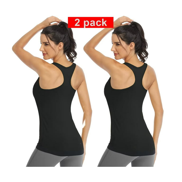 2 Pack Workout Tank Tops for Women Racerback Tanks Athletic shirts Black L