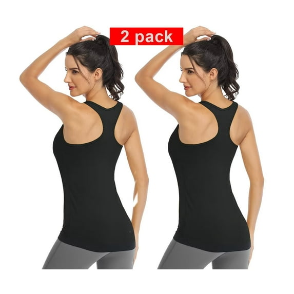 2 Pack Workout Tank Tops for Women Racerback Tanks Athletic shirts Black XL