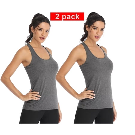 2 Pack Workout Tank Tops for Women Racerback Tanks Athletic shirts GREY M