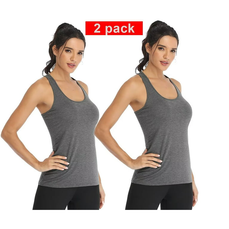 2 Pack Workout Tank Tops for Women Racerback Tanks Athletic shirts GREY S 