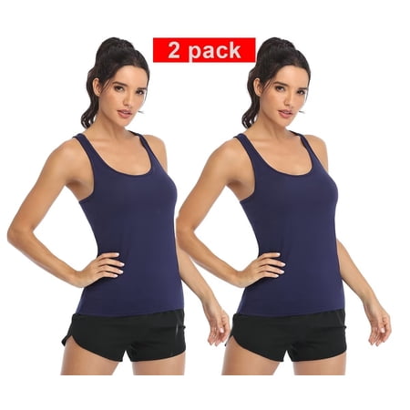2 Pack Workout Tank Tops for Women Racerback Tanks Athletic shirts NAVY S