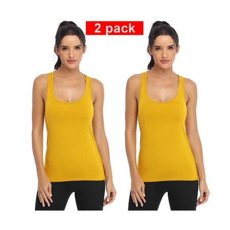 2 Pack Workout Tank Tops for Women Racerback Tanks Athletic shirts YELLOW S