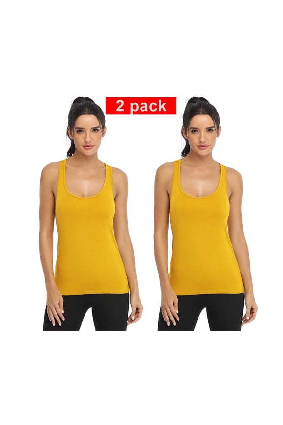 2 Pack Workout Tank Tops for Women Racerback Tanks Athletic shirts YELLOW S