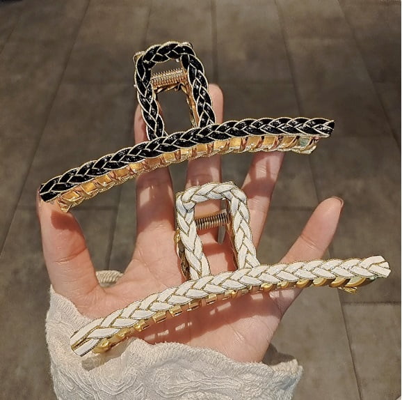2-Pack Woven Shark Hair Clips - Strong Grip, Elegant Design for Everyday Use
