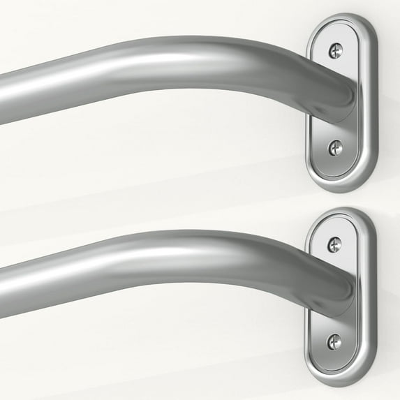 MEC 2 Pack Wrap Around Curtain Rods Silver, Blackout Heavy Duty Curtain Pole for Windows 28 to 48 Inch, 1" Decorative Room Darkening Curved Modern Drapery Rod (Silver/Unique Design/All Matel)