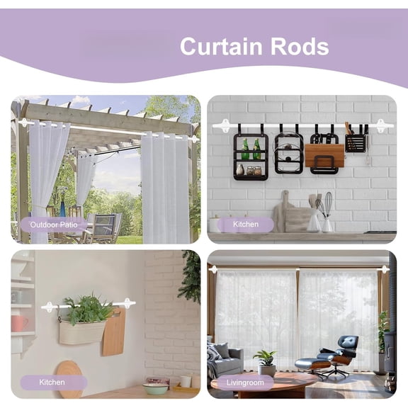 2 Pack Wrap Around Curtain Rods,White Curtain Rods 48 to 84 Inch,5/8 Inch Adjustable Blackout Curtain Rod Set with Bracket,Room Darkening Window Rod,Metal Hidden Curved Drapery Rods 48-84",White