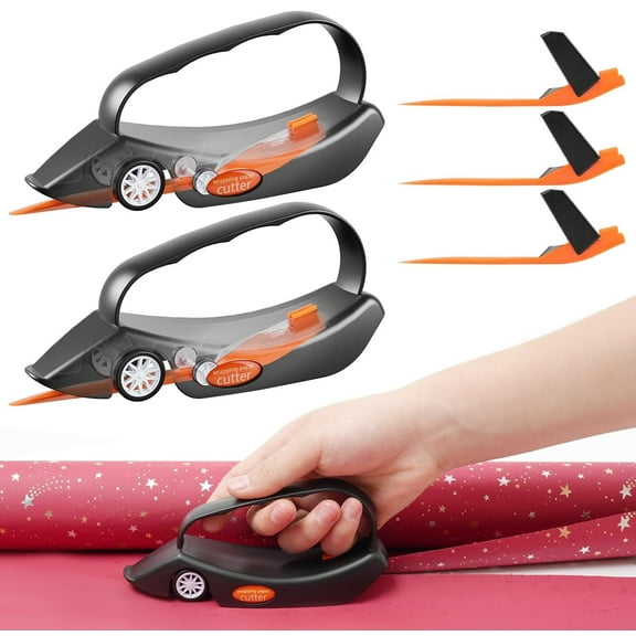 2-Pack Wrapping Paper Cutter, New Gift Wrap Cutter with Wheels with 3 Replaceable Blades, Birthday and Christmas Wrapping Paper Cutter Slider for Home, Office or Classroom(Black)