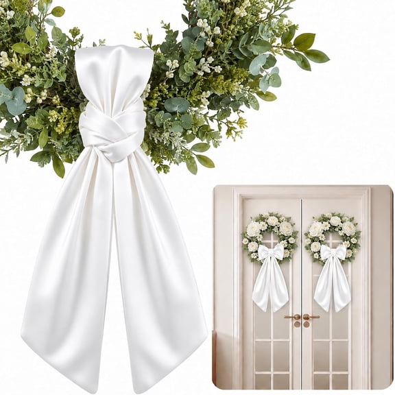 2 Pack Wreath Sash for Front Door, White Blank with 55" L5" W Embroidery Monogram, Party Farmhouse Wedding Home Indoor Outdoor Decor (White)