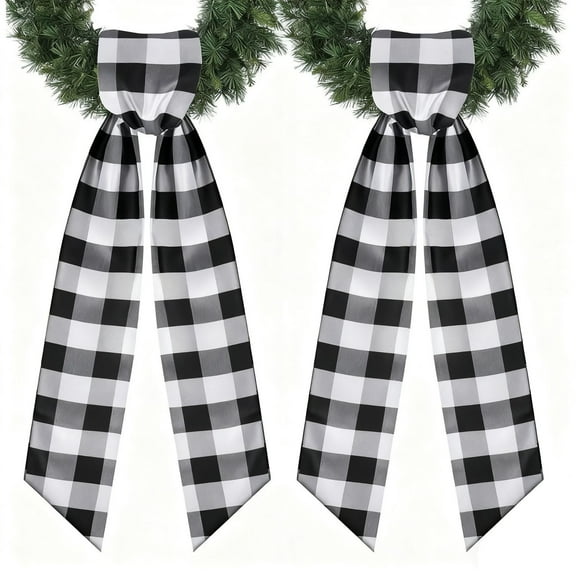 2 Pack Wreath Sash for Front Door Wreath Sash Plaid Sashes Yard Doorway Indoor Outdoor Wall Ribbon Bow Home Decor