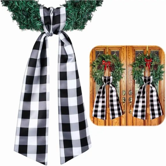 2-Pack Wreath Sash with Red Plaid Bow, Polyester Fabric Door Decor for Christmas and Fall Holidays, Indoor Outdoor Farmhouse Decorations