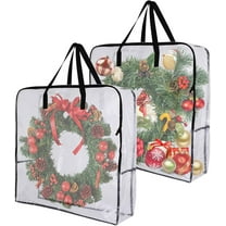 2 Pack Wreath Storage,Extra Large Transparent Rectangular Christmas Ornament Storage Bags with Zipper and Handles,Perfect for Wreaths,Garlands,Gifts,Waterproof Foldable,25”