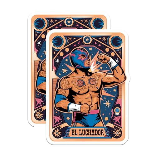 (2 Pack) Wrestler Artwork Magnet - Colorful Starry Background - Mexican Wrestling Mask - Iconic Design - 5" On Longest Side - Sticks to Smooth Flat Surfaces - Made in USA - MAG9598