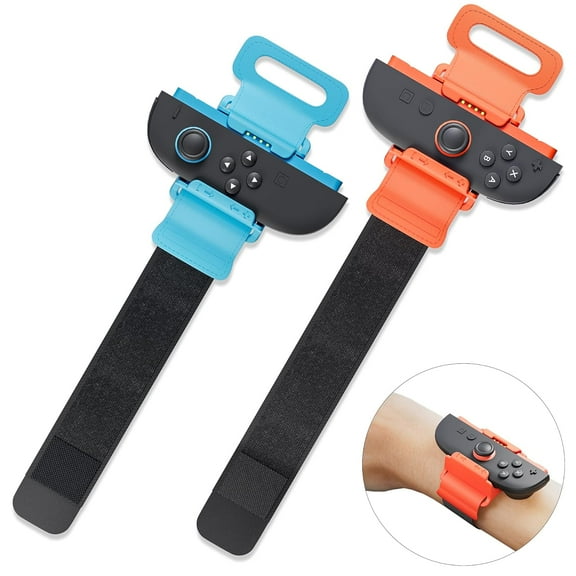 [2 Pack] Wrist Band for Switch 2 Dance 2025 2024 2023 2022 2021, Band for joycon Grip, Adjustable Elastic Straps for Switch 2 Controller, Two Sizes for Adults and Children -Orange and Blue