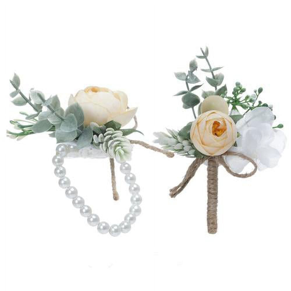 Wrist Corsages for Wedding(Set of 4), Foam Rose Corsages with Bracelet for  Wedding Mother of Bride and Groom, Prom Flowers 