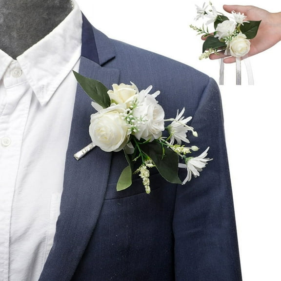 2 Pack Wrist Corsage Flower Set, Handmade Groom Boutonniere and Bride Wrist Corsage for Wedding Prom Party