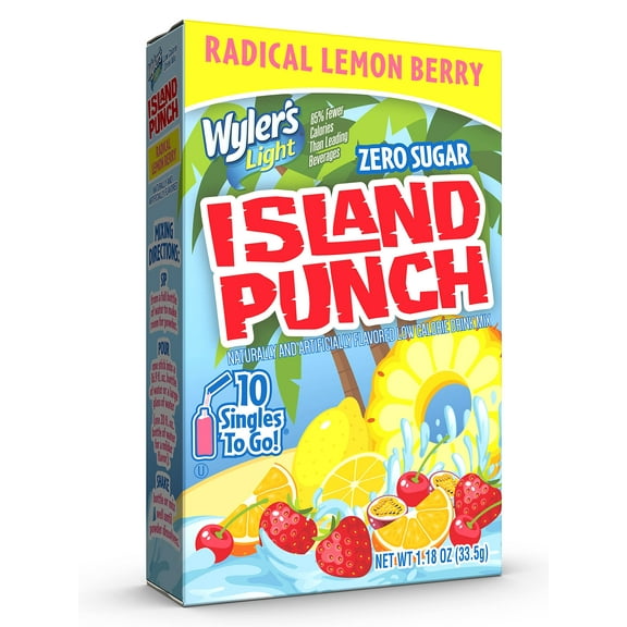 2 Pack-Wylers Light Island Punch Singles To Go, Radical Lemon Berry, 10 Drink Mix Packets Packaing mayvary