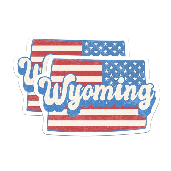(2 Pack) Wyoming State Outline Stickers - WY State Shape with USA Flag - 5 Inches On Longest Side - Premium Vinyl - Choose Your State - for Cars, Skateboards, Laptops - Made in USA - BMCS1175